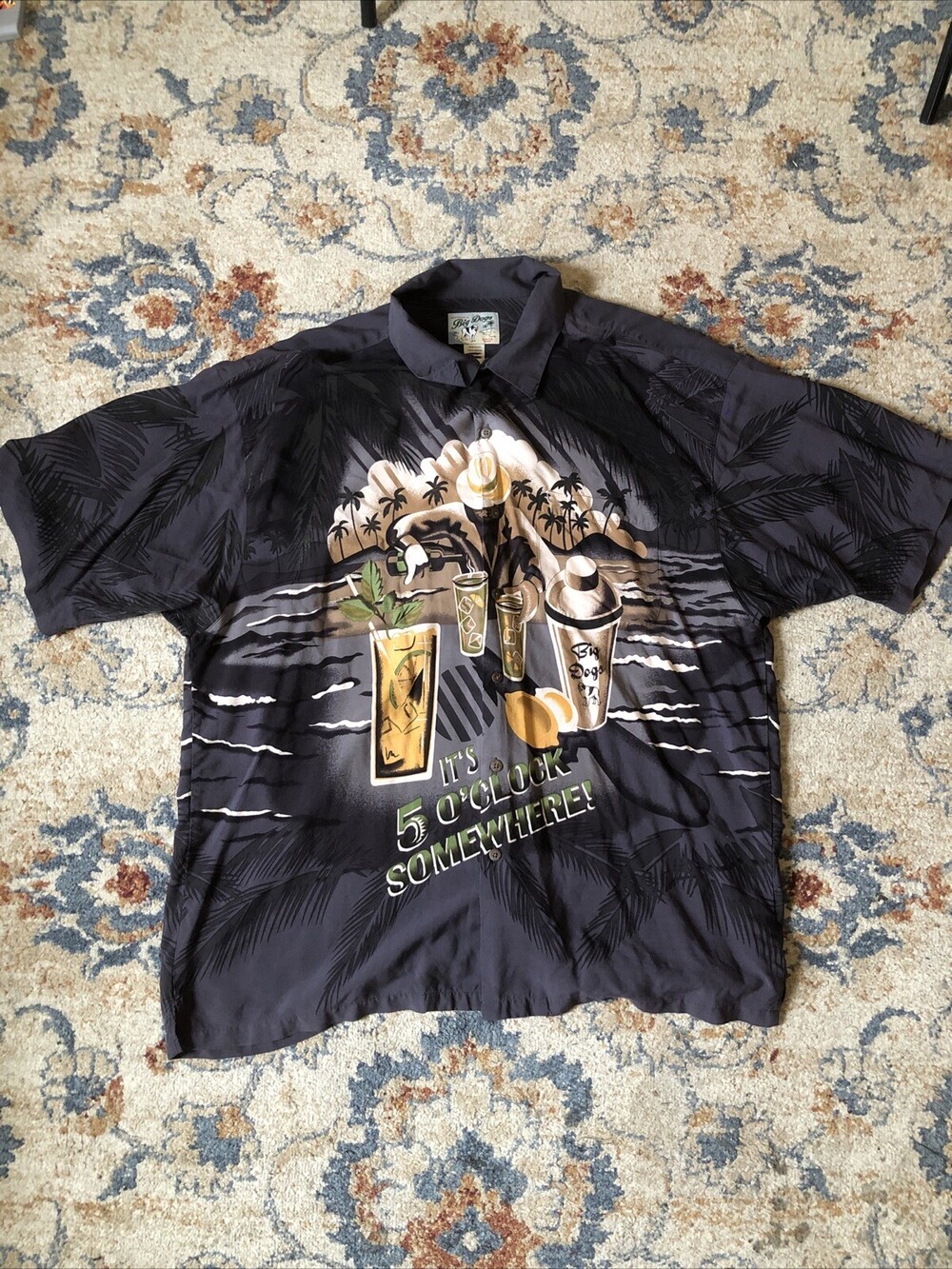 Big Dogs It's 5 O'Clock Somewhere Hawaiian Button Up Shirt Mens 2XL